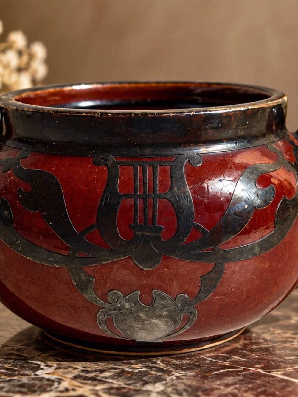 Vintage Lapid Israel Hand Painted Ceramic Double Handle Bowl / Planter MC